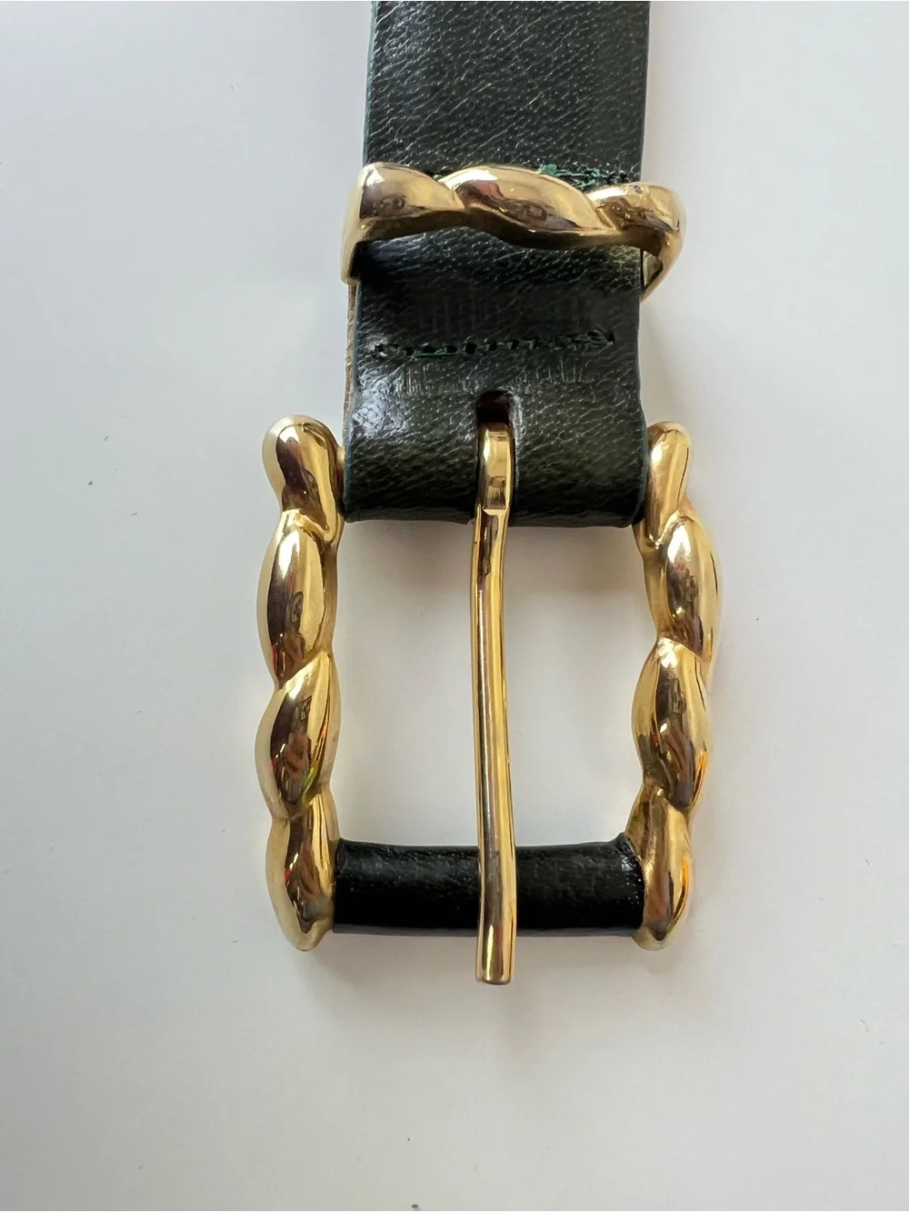 VTG Linda Allard Ellen Tracy Green Buffalo Calf Leather Belt Gold Buckle Small